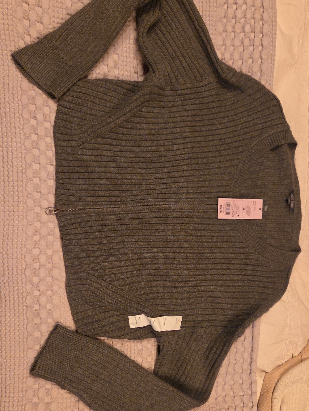 wild fable Olive Green Ribbed Zip-Front Hoodie Sweater